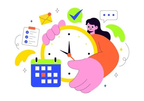 Vector Illustration Of Time Management With Clock Settings, Task Planning, .. イラスト素材