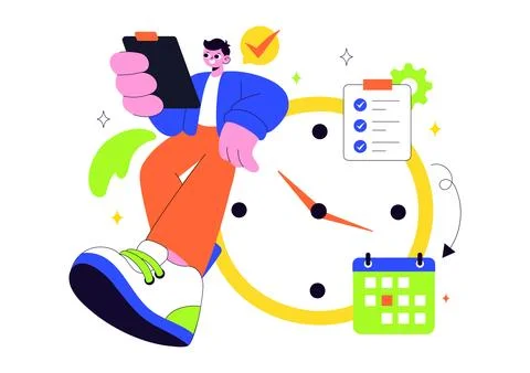 Vector Illustration Of Time Management With Clock Settings, Task Planning, .. Stock Illustration