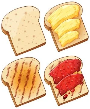 Vector Illustration of Toast with Various Spreads and Toppings Ilustración de archivo
