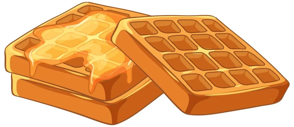 Vector Illustration of Toasted Belgian Waffles with Dripping Honey Syrup Stock Illustration