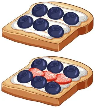 Vector Illustration of Toasted Bread with Cream Cheese and Fresh Berries Illustrazione stock