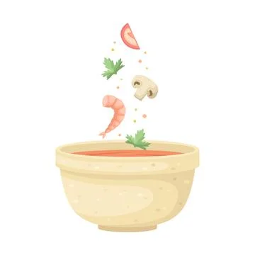 Vector illustration of tom yam soup plate. Asian cuisine. Stock Illustration