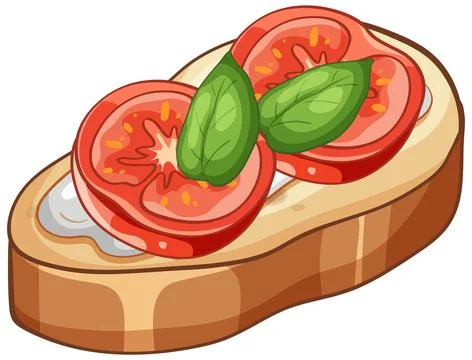 Vector Illustration of Tomato and Basil Bruschetta on Toasted Bread Stock Illustration