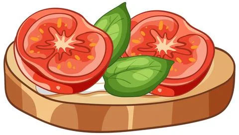 Vector Illustration of Tomato and Basil Bruschetta on Toasted Bread Illustrazione stock
