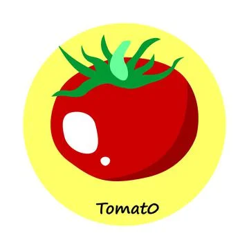 Vector illustration of a tomato on a yellow round background Stock Illustration