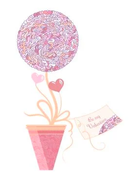 Vector illustration of topiary with hearts and greeting card Stock Illustration