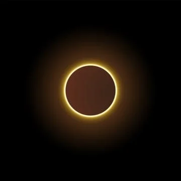 Vector illustration of total solar or lunar eclipse with yellow glowing aura. Stock Illustration