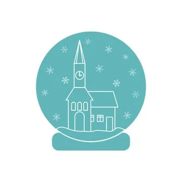 Vector illustration of town hall with clock and the house inside glass ball w Stock Illustration