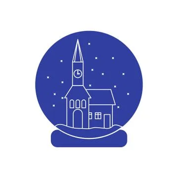 Vector illustration of town hall with clock and the house inside glass ball w Ilustración de archivo