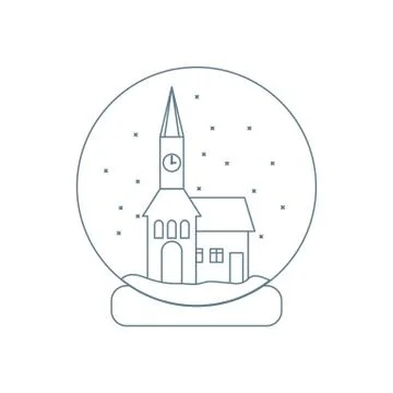 Vector illustration of town hall with clock and the house inside glass ball w Stock Illustration