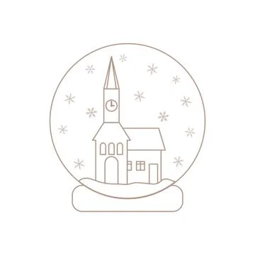 Vector illustration of town hall with clock and the house inside glass ball w Stock Illustration