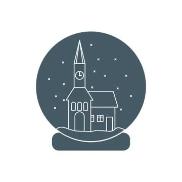 Vector illustration of town hall with clock and the house inside glass ball w Stock Illustration