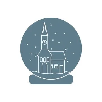 Vector illustration of town hall with clock and the house inside glass ball w Ilustración de archivo