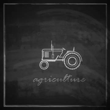 Vector illustration with tractor icon on blackboard background. farm concept Stock Illustration