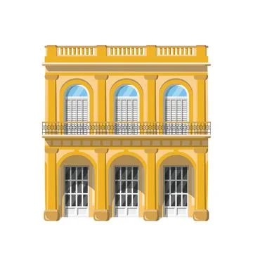 Vector illustration of a traditional Cuba Old Havana house in cartoon style.. Ilustración de archivo