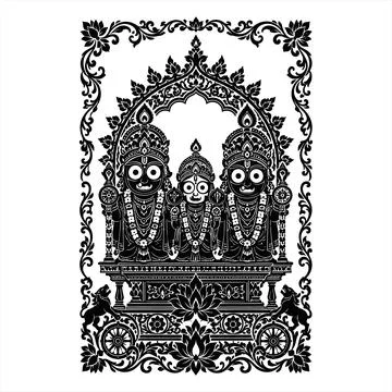 Vector illustration of traditional Hindu deities on a chariot with decorati.. 库存插图