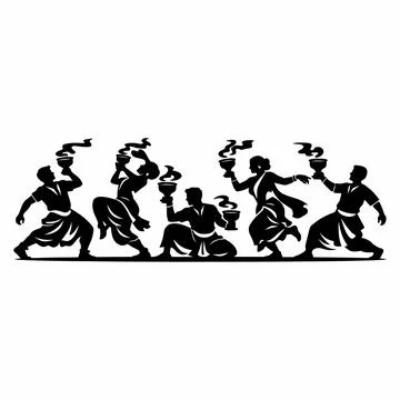 Vector illustration of traditional Indian dancers performing ritual dance w.. Иллюстрация