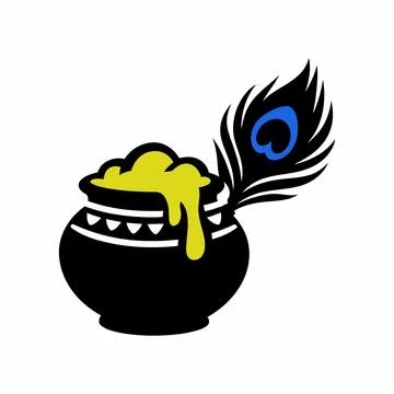 Vector illustration of a traditional pot of fresh butter with a peacock feath Иллюстрация