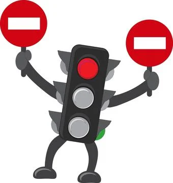 Vector illustration of traffic light red light cartoon character Stock Illustration