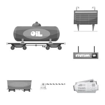 Vector illustration of train and station icon. Set of train and ticket stock Stock Illustration