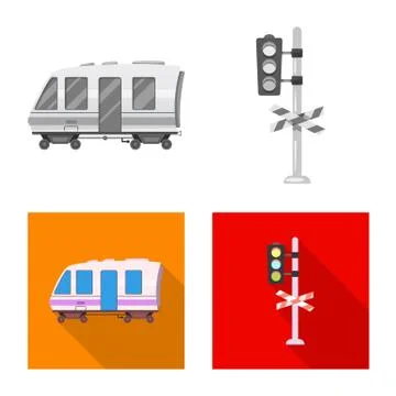 Vector illustration of train and station symbol. Collection of train and ticket Stock Illustration