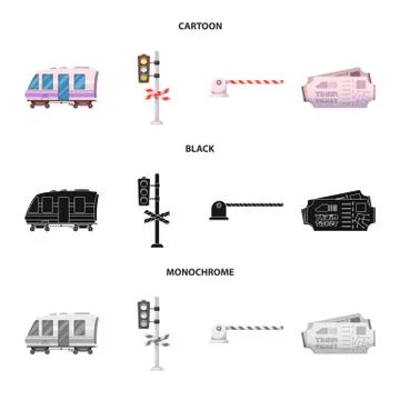 Vector illustration of train and station icon. Collection of train and ticket Stock Illustration