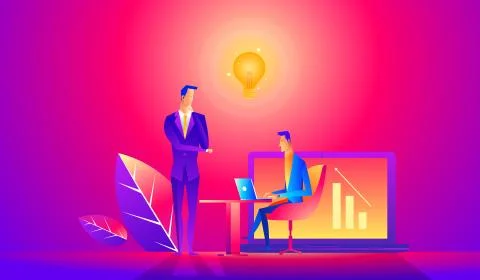Vector illustration. Training of office staff. Increase sales and skills. Team Stock Illustration
