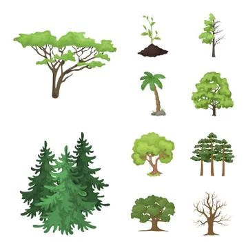 Vector illustration of tree  and forest sign. Set of tree  and green vector ic Stock Illustration
