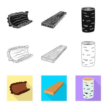 Vector illustration of tree and raw icon. Collection of tree and construction Stock Illustration