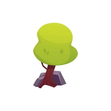 Vector illustration of a tree with green foliage and stones, an element of the Stock Illustration