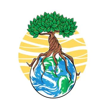 Vector illustration of tree growing on Earth. Vector concept of forest protec Stock Illustration