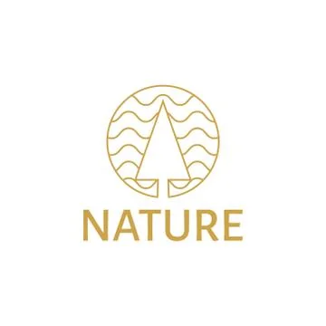 Vector illustration tree mono line logo icon gold color Stock Illustration