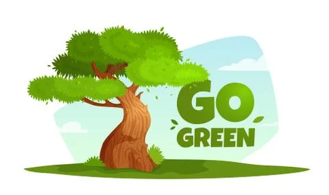 Vector illustration of a tree with text go green. Stock Illustration