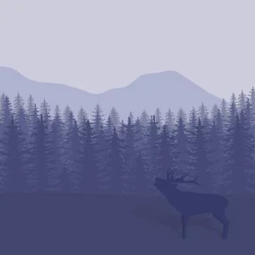 Vector illustration with trees and deer silhouettes 스톡 일러스트