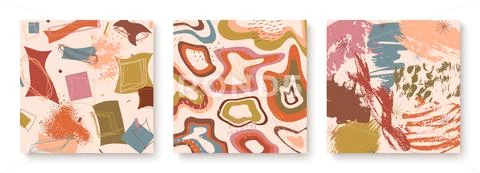 Vector illustration of trendy creative cards. Modern abstract shapes, hand-dr Stock Illustrationen