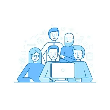 Vector illustration in trendy flat linear style - creative team Stock Illustration