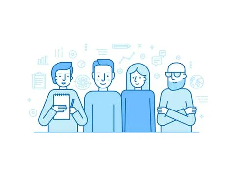 Vector illustration in trendy flat linear style - creative team Stock Illustration