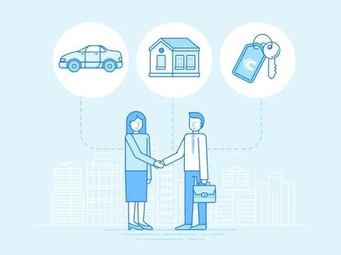 Vector illustration in trendy flat linear style - sharing economy and colla.. Stock Illustration