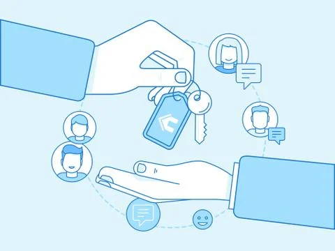 Vector illustration in trendy flat linear style - sharing economy and colla.. Stock Illustration