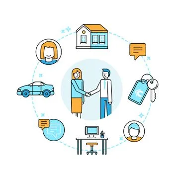 Vector illustration in trendy flat linear style - sharing economy and colla.. Stock Illustration
