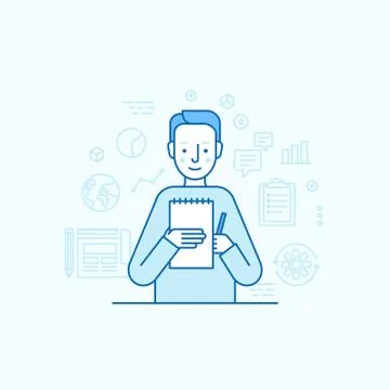 Vector illustration in trendy flat linear style - male character Stock Illustration