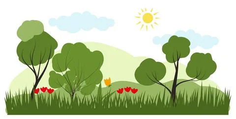 Vector illustration in trendy flat simple style. forest sunny summer landscap Stock Illustration