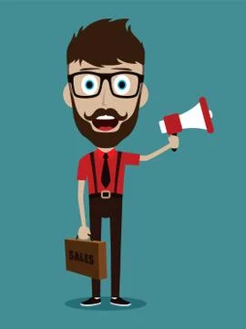 Vector illustration trendy flat style cartoon man holding megaphone Stock-Illustration