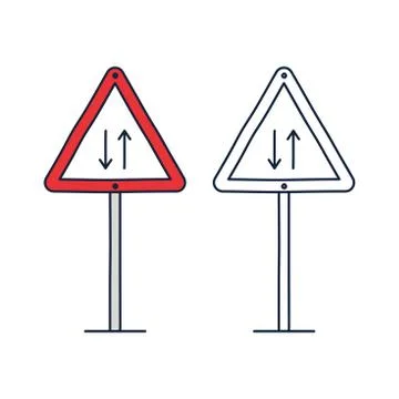 Vector illustration of triangle traffic sign for two way. Two-ways traffic ro Stock Illustration
