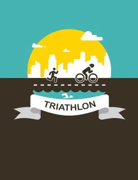 Vector illustration for triathlon poster, flat design. Stock Illustration
