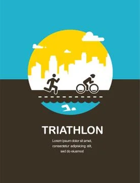 Vector illustration for triathlon poster, flat design. Stock Illustration
