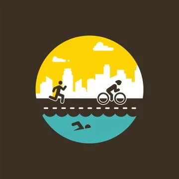 Vector illustration for triathlon poster, flat design. Stock Illustration