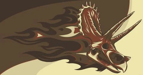 Vector illustration of triceratops skull with flames Stock Illustration