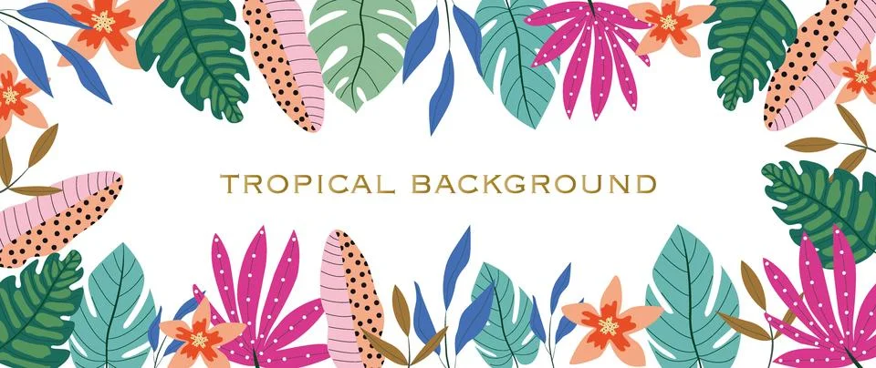 Vector illustration. Tropical background. Boho leaves, monstera, botanical Stock Illustration