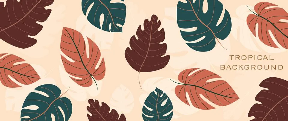 Vector illustration. Tropical background in a warm brown tone. Boho leaves 스톡 일러스트
